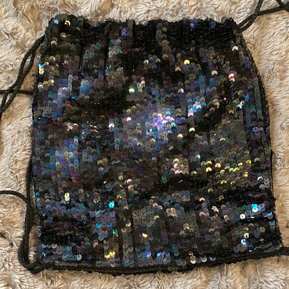 Sequined Backpack/Purse Black Vintage - Picture 3 of 6